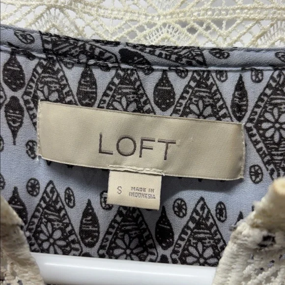 LOFT Cream Floral Mixed-Print Peasant Blouse with Red & Blue Accents - Picture 2 of 6